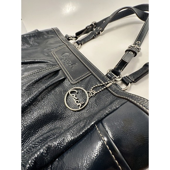 Coach Pleated Patent Leather East West Gallery Y2K tote bag, navy blue - Picture 2 of 13